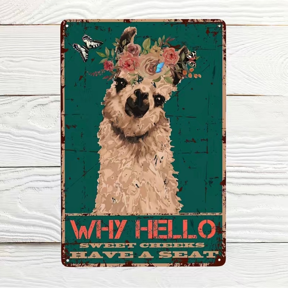 Cute Alpaca Metal Welcome Sign